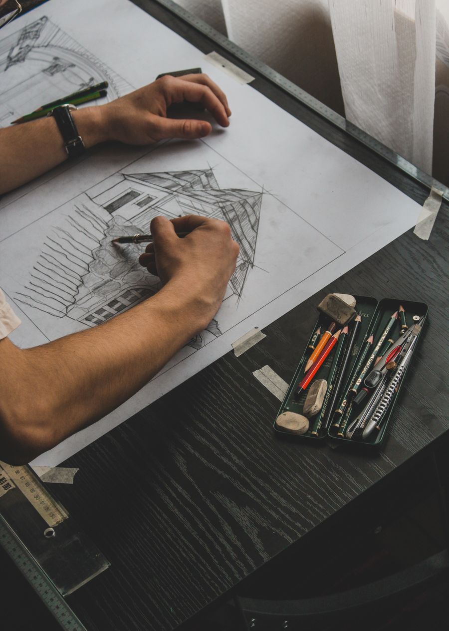 Hand drafting a building elevation